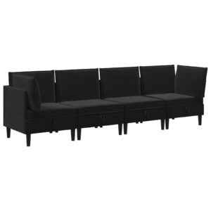 Living Room Furniture Set with Cushion 4 pcs Black Velvet