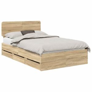 Bed Frame with Drawer Sonoma Oak 135 x 190 cm Engineered Wood