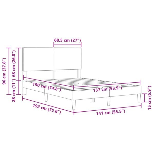 Bed Frame with Headboard Dark Grey 137 x 190 cm Corduroy Fabric