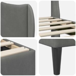 Bed Frame with Headboard Dark Grey 153 x 203 cm Velvet
