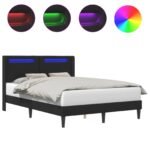Bed Frame with LED Strip Lights with Headboard Faux Leather