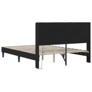 Bed Frame with LED Strip Lights with Headboard Faux Leather