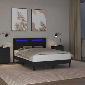 Bed Frame with LED Strip Lights with Headboard Faux Leather
