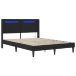 Bed Frame with LED Strip Lights with Headboard Faux Leather