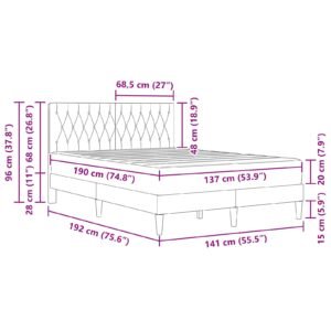 Bed Frame with Mattress Dark Grey 137 x 190 cm Velvet