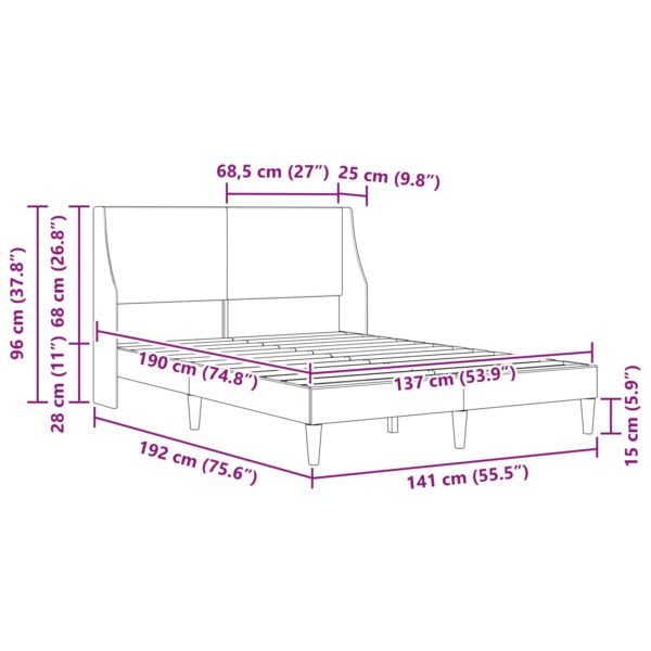 Bed Frame with Headboard Dark Grey 137 x 190 cm Fabric