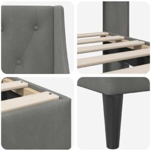 Bed Frame with Headboard Dark Grey 153 x 203 cm Velvet