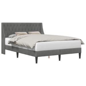 Bed Frame with Headboard Dark Grey 153 x 203 cm Velvet