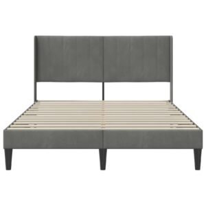 Bed Frame with Headboard Dark Grey 153 x 203 cm Velvet