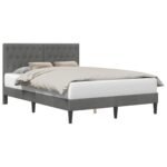 Bed Frame with Headboard Dark Grey 153 x 203 cm Velvet