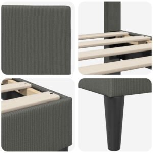 Bed Frame with Headboard Dark Grey 137 x 190 cm Corduroy Fabric