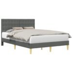 Bed Frame with Headboard Dark Grey 137 x 190 cm Fabric