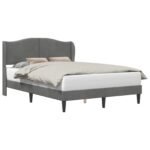 Bed Frame with Headboard Dark Grey 152 x 203 cm Velvet