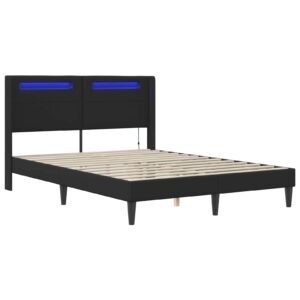 Bed Frame with LED Strip Lights Black 153 x 203 cm Faux Leather