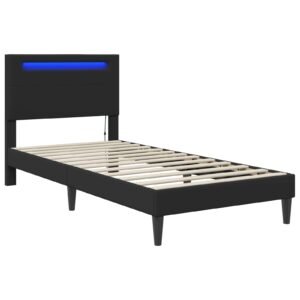 Bed Frame with LED Strip Lights Black 107 x 203 cm Faux Leather