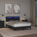 Bed Frame with LED Strip Lights Black 137 x 190 cm Faux Leather
