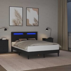 Bed Frame with LED Strip Lights Black 137 x 190 cm Faux Leather