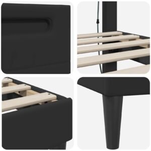 Bed Frame with LED Strip Lights Black 153 x 203 cm Faux Leather