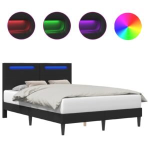 Bed Frame with LED Strip Lights Black 153 x 203 cm Faux Leather