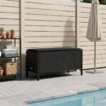 Garden Footstool with Pillow Black 80 x 38 x 45 cm PE Rattan