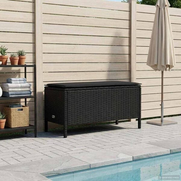 Garden Footstool with Pillow Black 80 x 38 x 45 cm PE Rattan