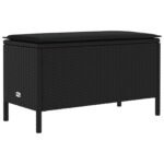 Garden Footstool with Pillow Black 80 x 38 x 45 cm PE Rattan