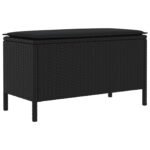 Garden Footstool with Pillow Black 80 x 38 x 45 cm PE Rattan