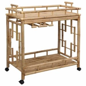 Wine Trolley with Wheels Natural 85 x 50 x 93 cm Bamboo
