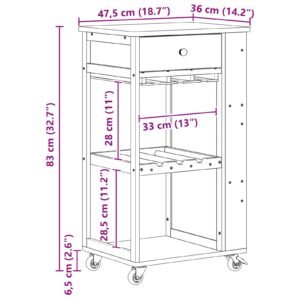 Kitchen Trolley with Wheels Natural 47.5 x 36 x 83 cm Bamboo