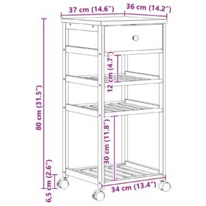 Kitchen Trolley with Wheels Natural 37 x 36 x 80 cm Bamboo