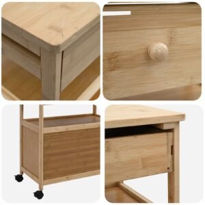 Kitchen Trolley with Wheels Natural 59.5 x 36 x 82 cm Bamboo
