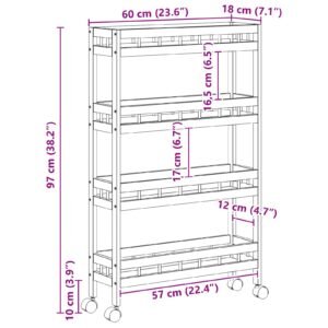 Kitchen Trolley with Wheels Natural 60 x 18 x 97 cm Bamboo
