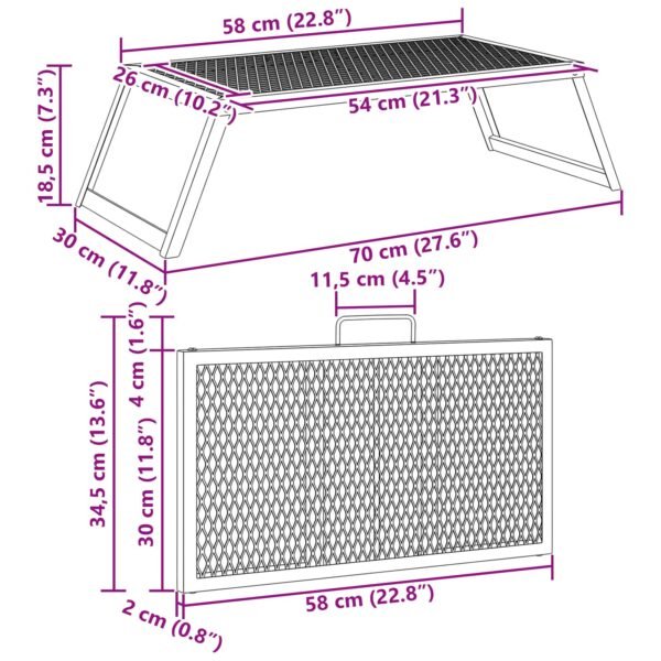 Foldable Camping Grill Folding Black 58 x 31 x 2 cm Alloy Steel
