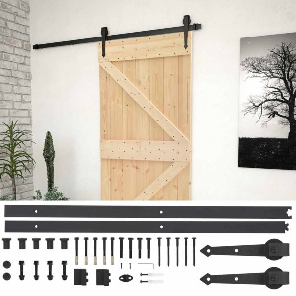 Sliding Door Natural and Black 80 x 210 cm Solid Pine Wood