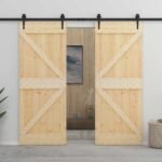 Sliding Door Natural and Black 80 x 210 cm Solid Pine Wood