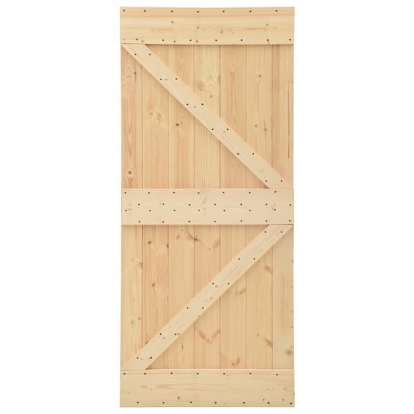 Sliding Door Natural and Black 90 x 210 cm Solid Pine Wood