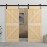 Sliding Door Natural and Black 90 x 210 cm Solid Pine Wood