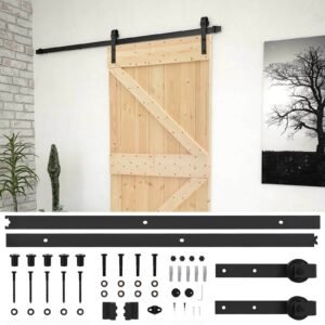 Sliding Door Natural and Black 90 x 210 cm Solid Pine Wood