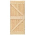 Sliding Door Natural and Black 90 x 210 cm Solid Pine Wood