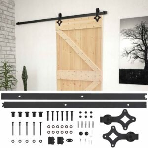 Sliding Door Natural and Black 100 x 210 cm Solid Pine Wood