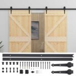 Sliding Door 2 pcs Natural and Black Solid Pine Wood