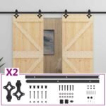 Sliding Door 2 pcs Natural and Black Solid Pine Wood