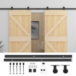 Sliding Door 2 pcs Natural and Black Solid Pine Wood