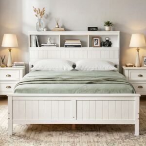 Artiss Queen Bed Frame with Storage Headboard and Footboard Wooden Bed Base White